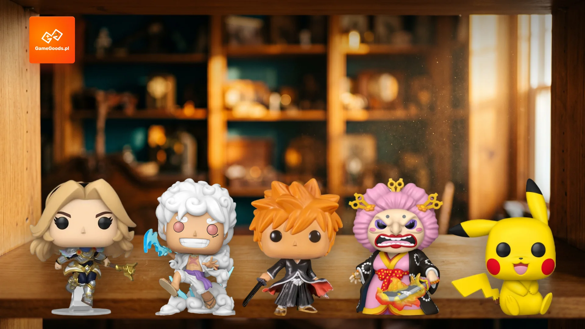 Czym są figurki Funko Pop - pięć figurek z różnych licencji na półce kolekcjonera