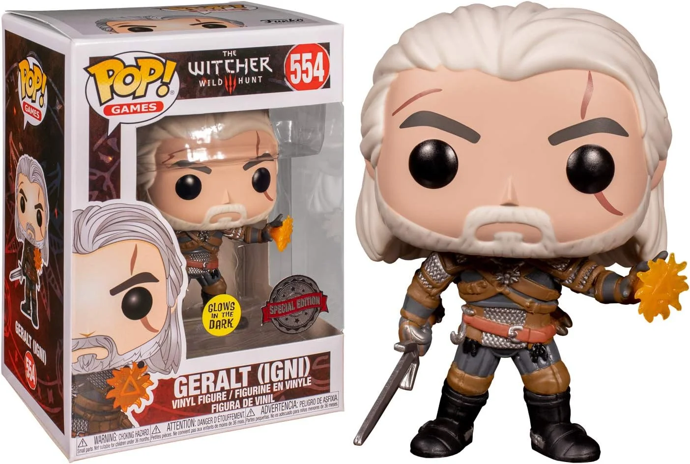 Funko POP! The Witcher Wild Hunt - Geralt Glow in The Dark Gamestop #554