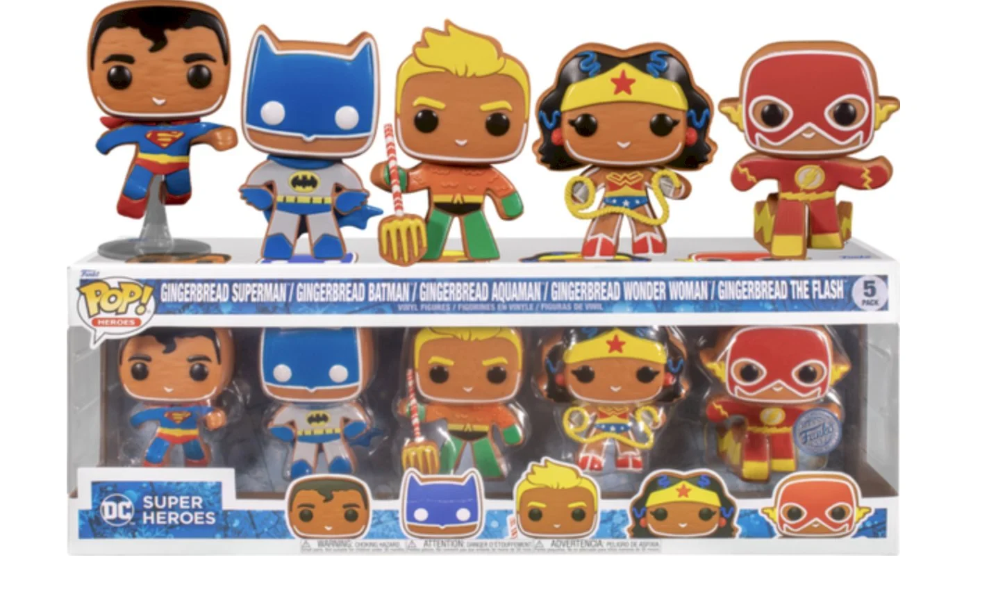 Figurka Funko pop DC Comics Holiday: Gingerbread Superman, Batman, Aquaman, Wonder Woman, Flash 5 pack Exclusive *Niewielkie uszkodzenie pudełka*