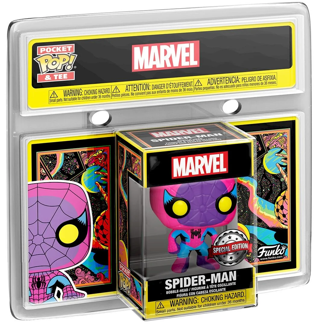 Funko Pop Tees: Blacklight- Spiderman brelok + koszulka S