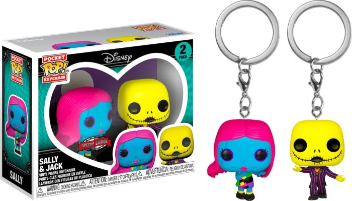 Funko POP brelok Nightmare Before Christmas: Sally & Jack (Black Light) 2-Pack