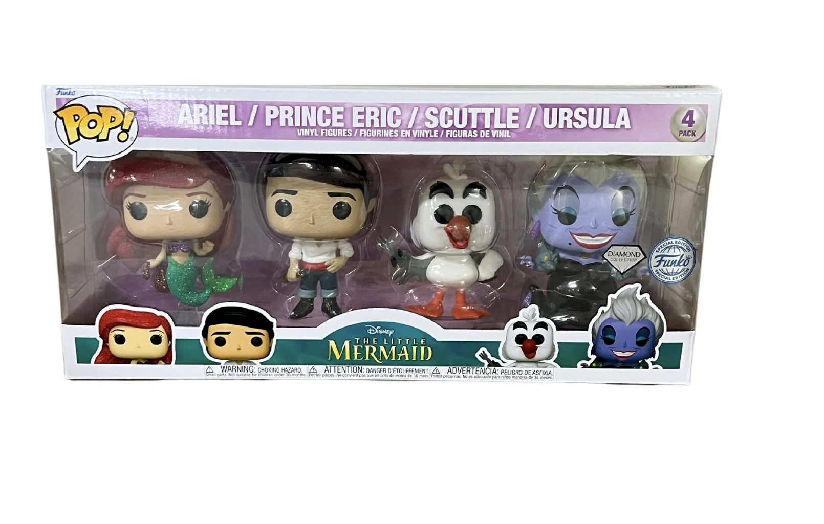 Figurka Funko POP Zestaw 4 figurek Disney: The Little Mermaid - Ariel, Prince Eric, Scuttle, Ursula Diamond Collection Exclusive