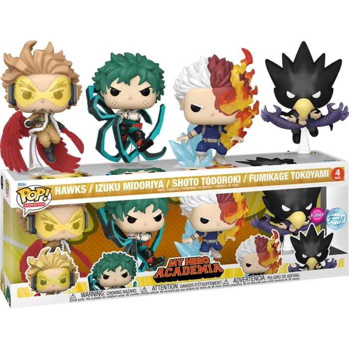 Funko POP! My Hero Academia - Hawks, Izuku Midoriya, Shoto Todoroki & Fumikage Tokoyami Flocked 4-Pack Flocked #4