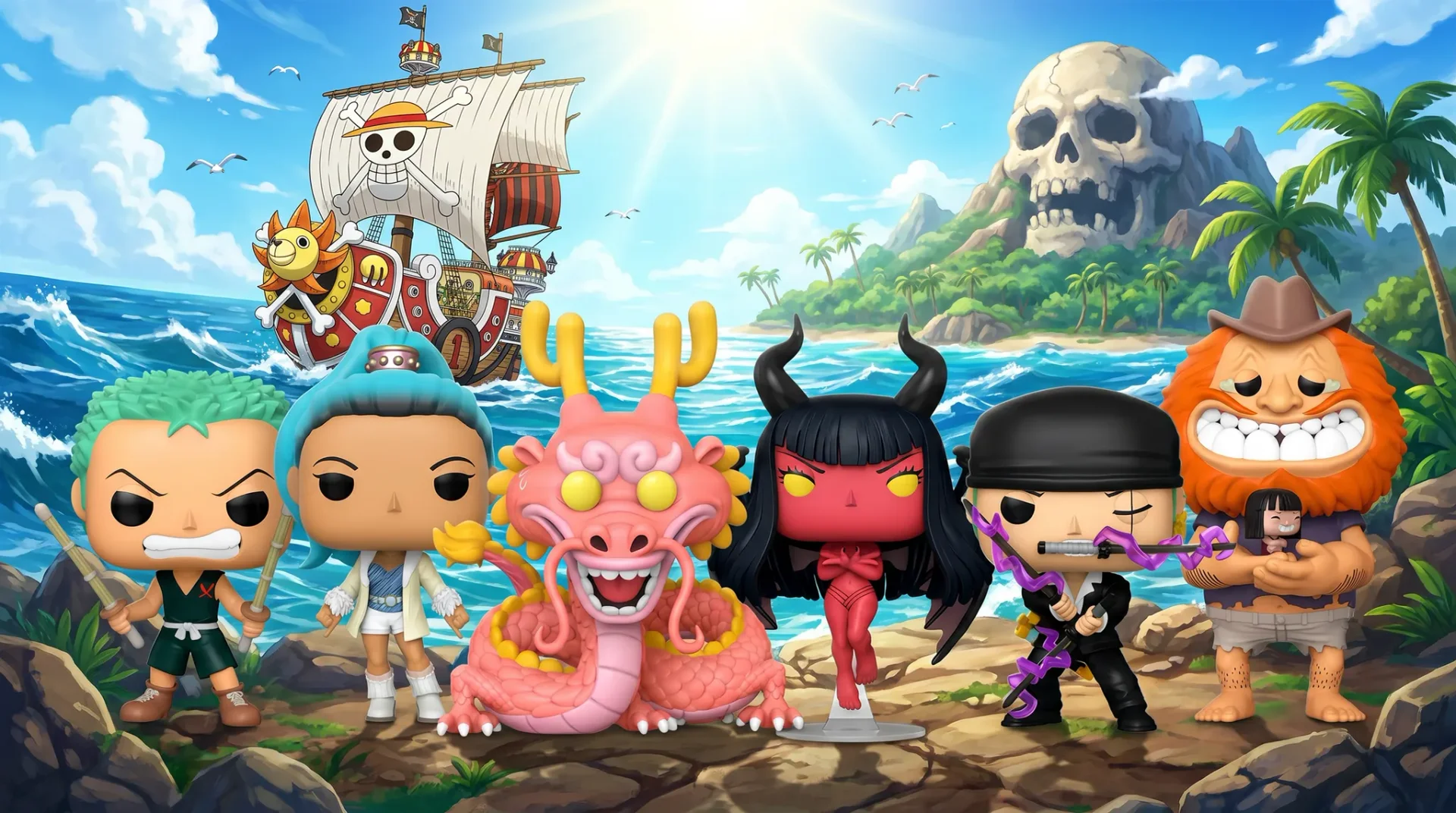 Funko POP! One Piece - nowa kolekcja w pre-orderze: Roronoa Zoro, smok Momonosuke i bohaterowie sagi Wano na tle Thousand Sunny