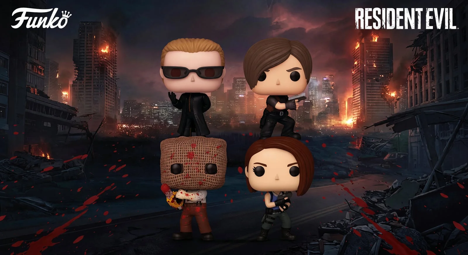 Funko POP! Resident Evil — Albert Wesker, Leon S. Kennedy, Jill Valentine i Chainsaw Villager (Dr. Salvador)