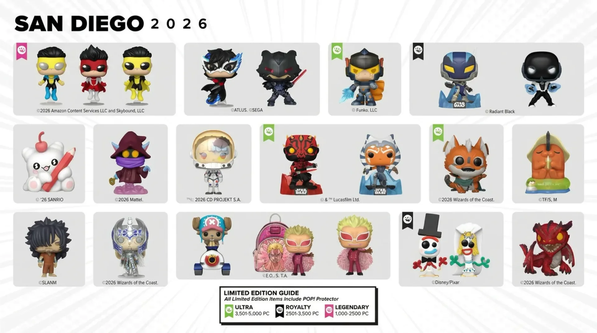 Ekskluzywne figurki Funko Pop na San Diego Comic-Con 2026 - oficjalny lineup z oznaczeniami nakładów Ultra, Royalty i Legendary